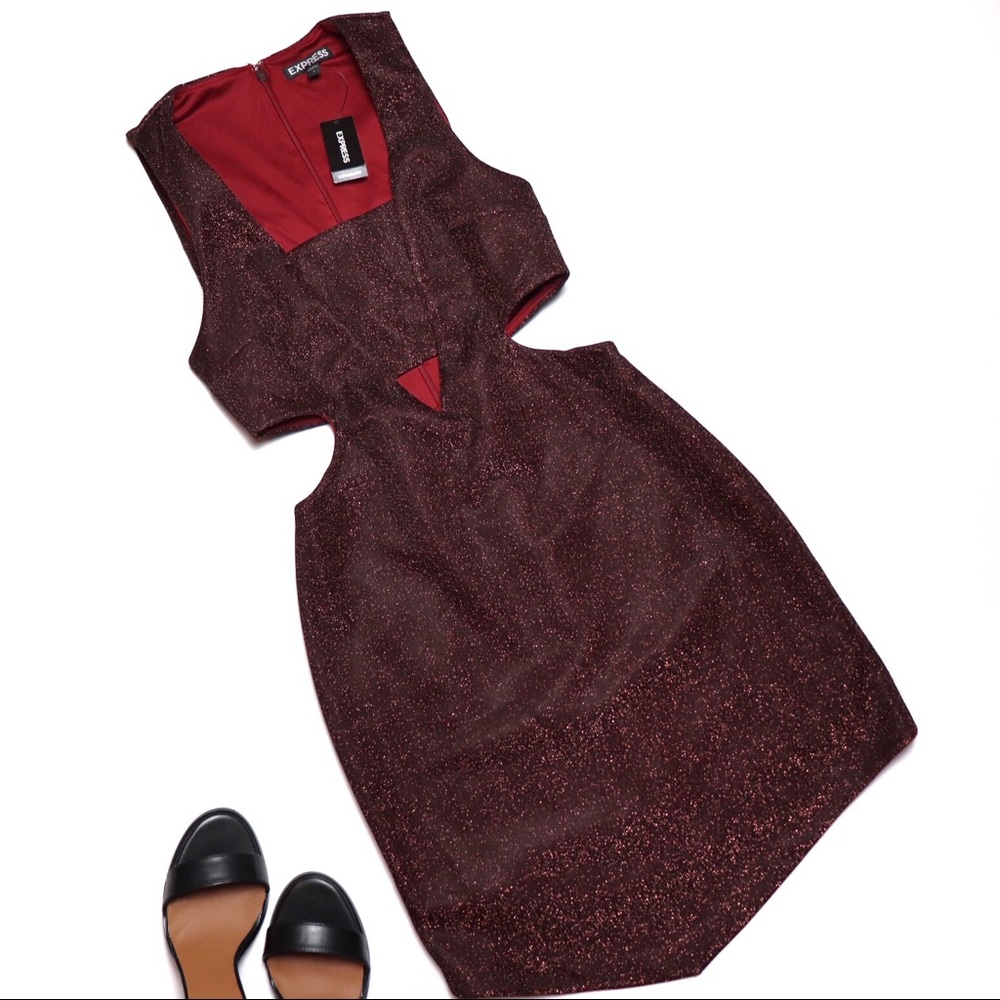 EXPRESS Metallic Valentine’s Day Cutout Dress Red